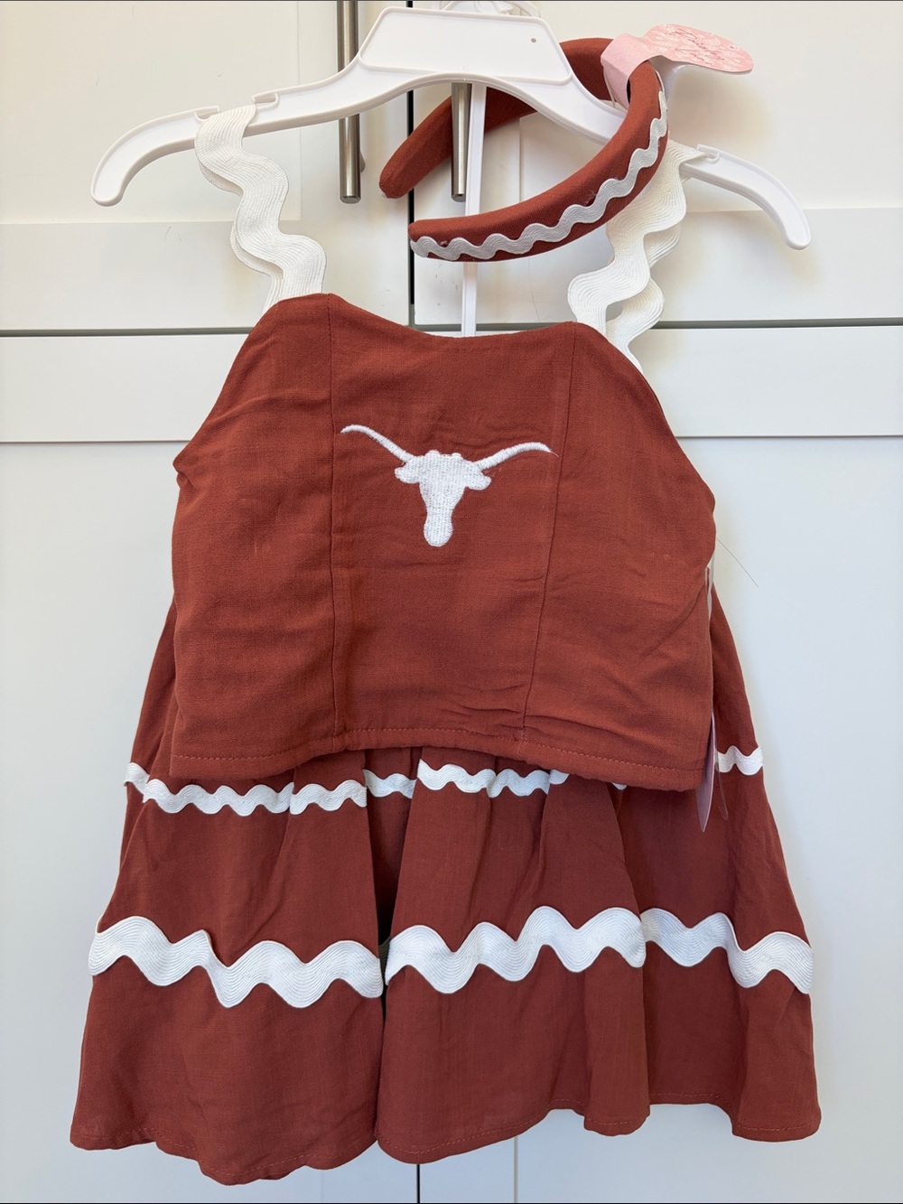 University of Texas embroidered girls cropped top skort set NWT